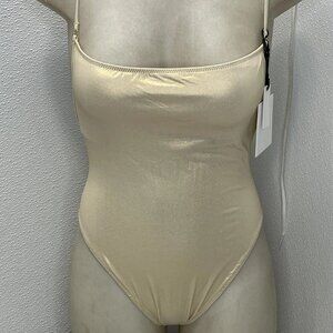 Yellow The Label Mica One-Piece Swimsuit • Size L • Champagne Gold